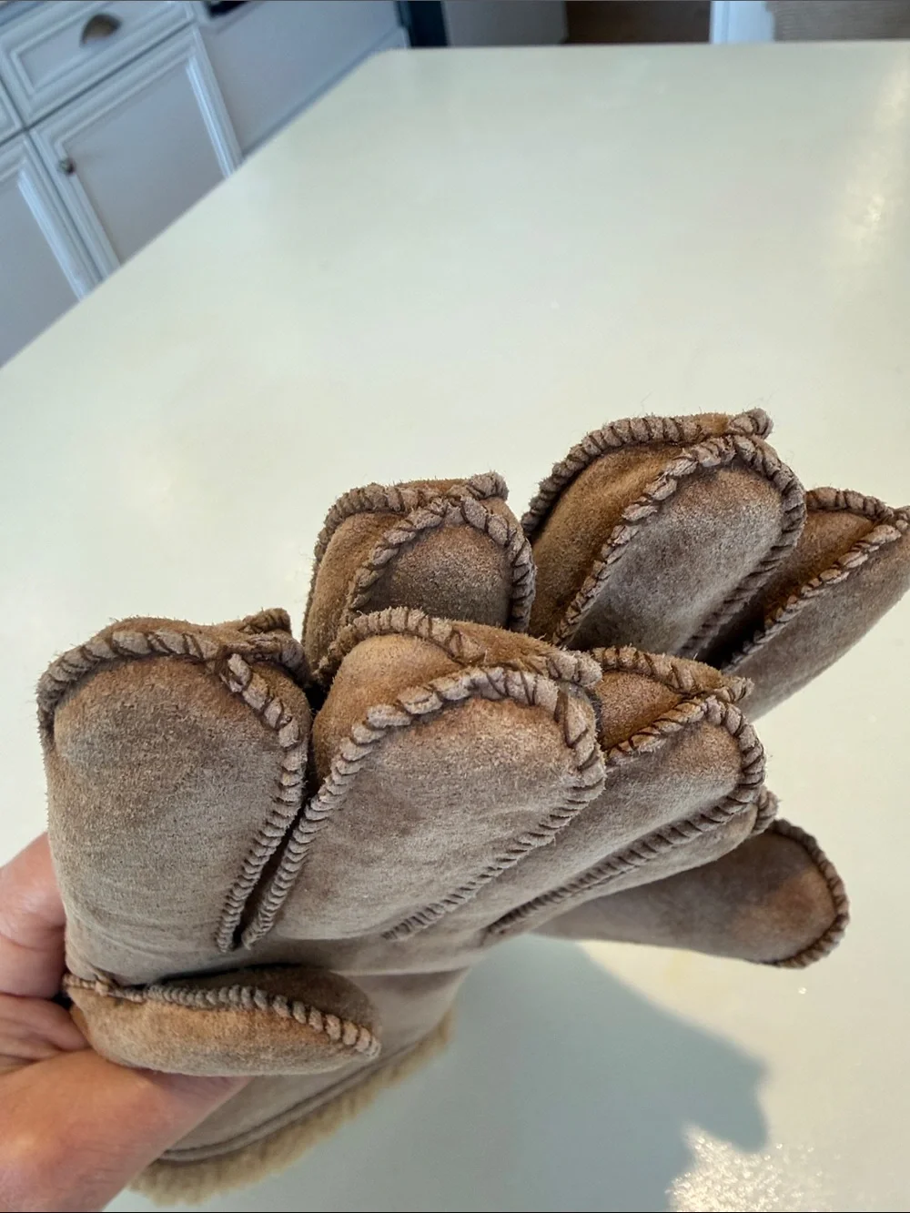 Brown Suede Faux Shearling-Trim Winter Gloves